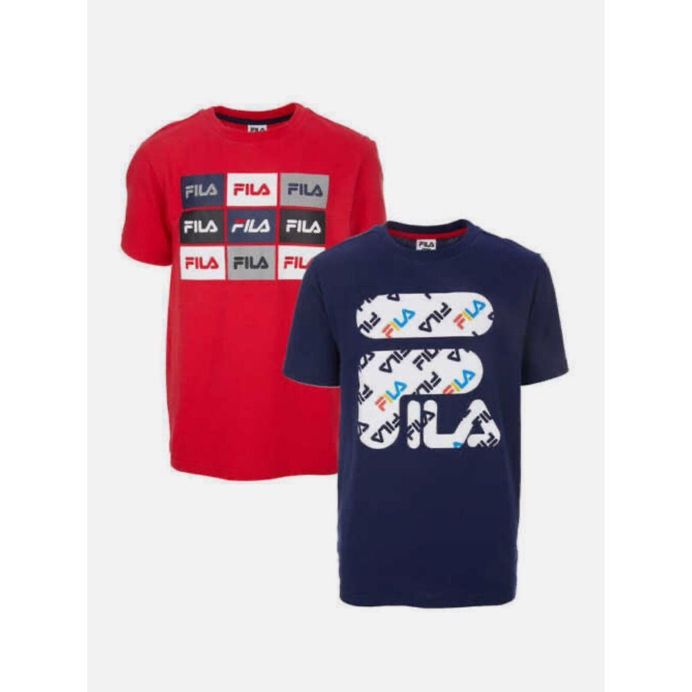 NEW FILA Boys T‎ Shirts 18 20 XL 2-Pack Short Sleeve Logo Spellout Red Blue